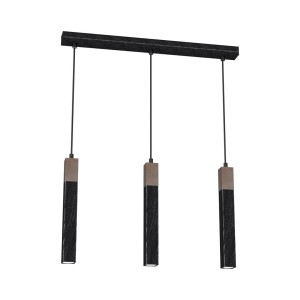 Lampa wisząca SOLO SAWN BLACK / PATINATED WOOD 3x mini GU10 | MLP7470 Milagro