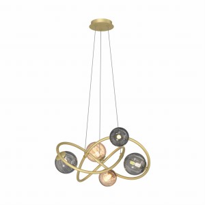 Lampa wisząca Arlon matowy złoty/dymne szare szkło/bursztynowe szkło MD4922-5-EGBDN Zuma Line
